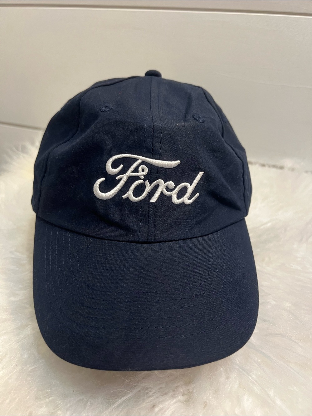 Ford Dad Hat Navy Baseball Cap with White Vintage Script Classic motors